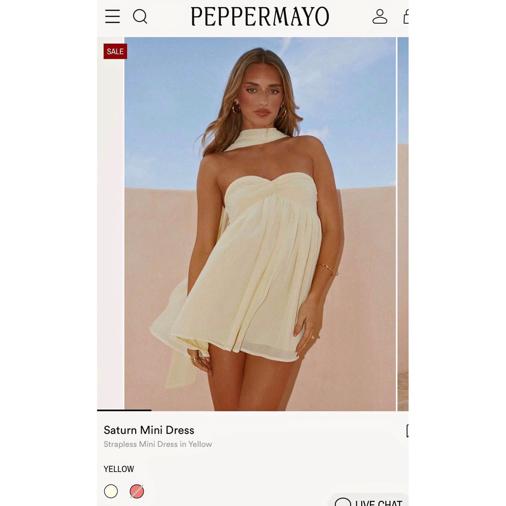 Peppermayo Saturn Mini Dress Yellow Strapless Chiffon with Scarf Size 4 NEW